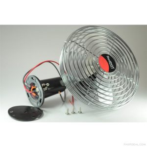 Fan on its side with mounting gasket and screws