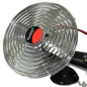 Fan on its side showing mounting bracket and screws