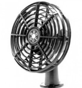 Front angle view of plastic cage fan