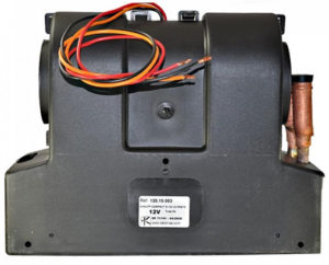 Underside of heater showing wires and label
