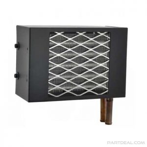 Front angle view of heater grill and condenser