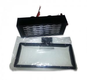 Top angle view of heater and flange in plastic seal