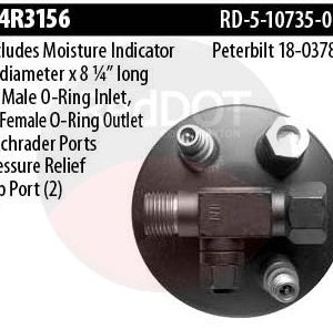 Product image Red Dot Peterbilt 18-03783 receiver drier top view with specs