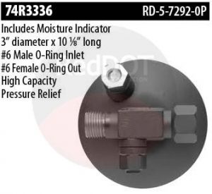 Product image Red Dot 74R3336 receiver drier top view with specs