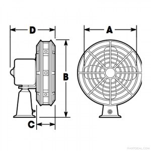 Diagram schematic with side and front dimensions