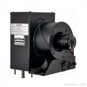 Heater side with manufacturer labels and nipples on bottom